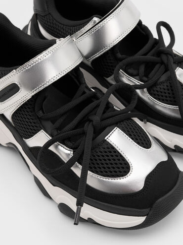 Gaskell Metallic Mesh Mary Jane Sneakers, Black, hi-res