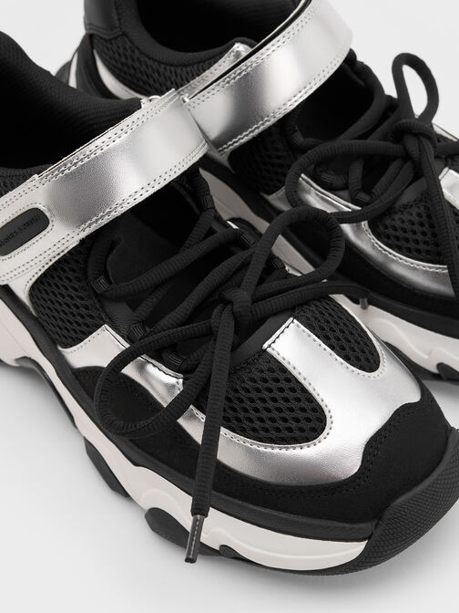 Gaskell Metallic Mesh Mary Jane Sneakers, Black, hi-res