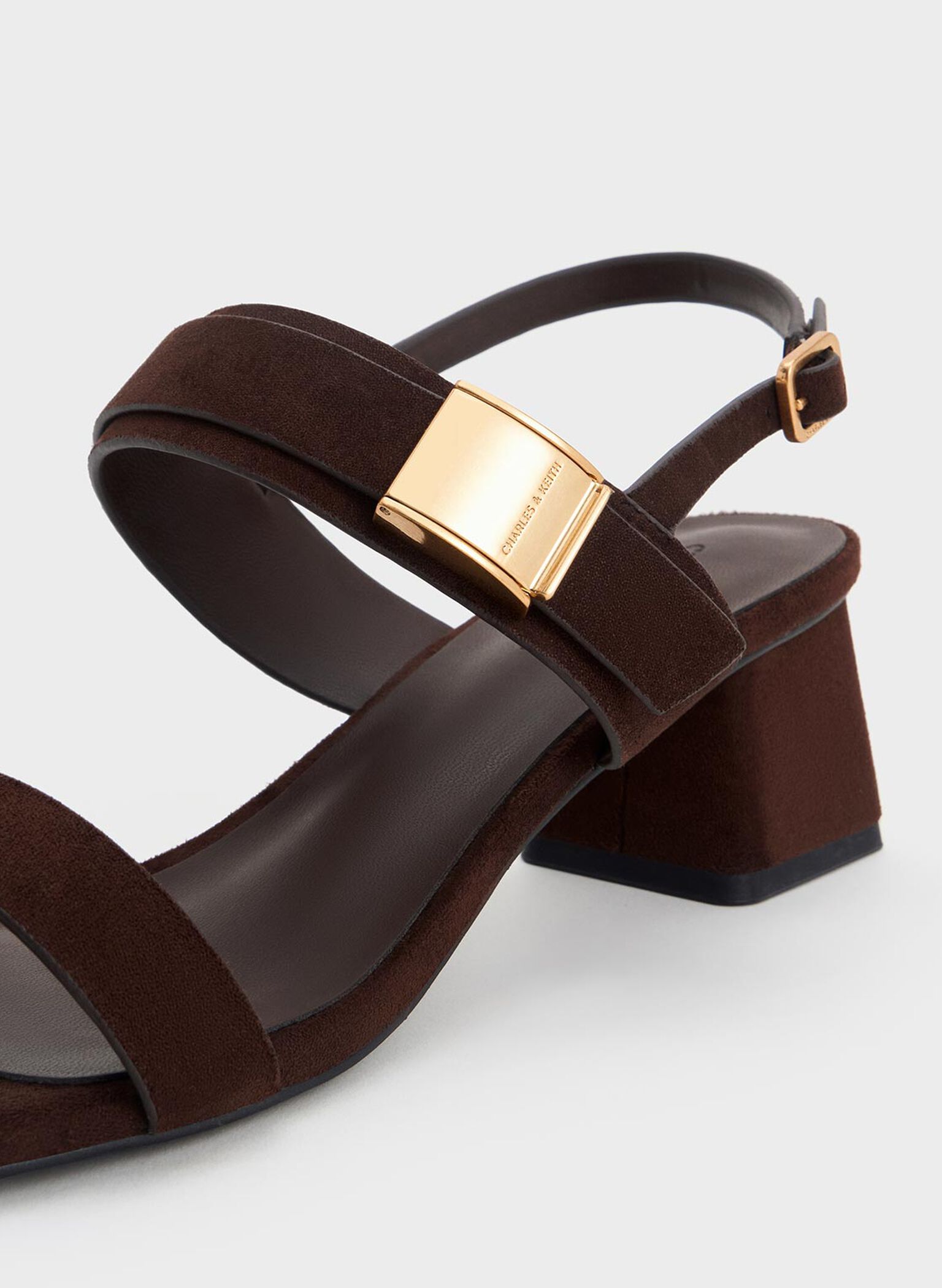 Yvette Textured Double-Strap Heeled Sandals, Dark Brown, hi-res