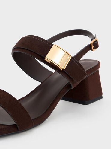 Yvette Textured Double-Strap Heeled Sandals, Dark Brown, hi-res