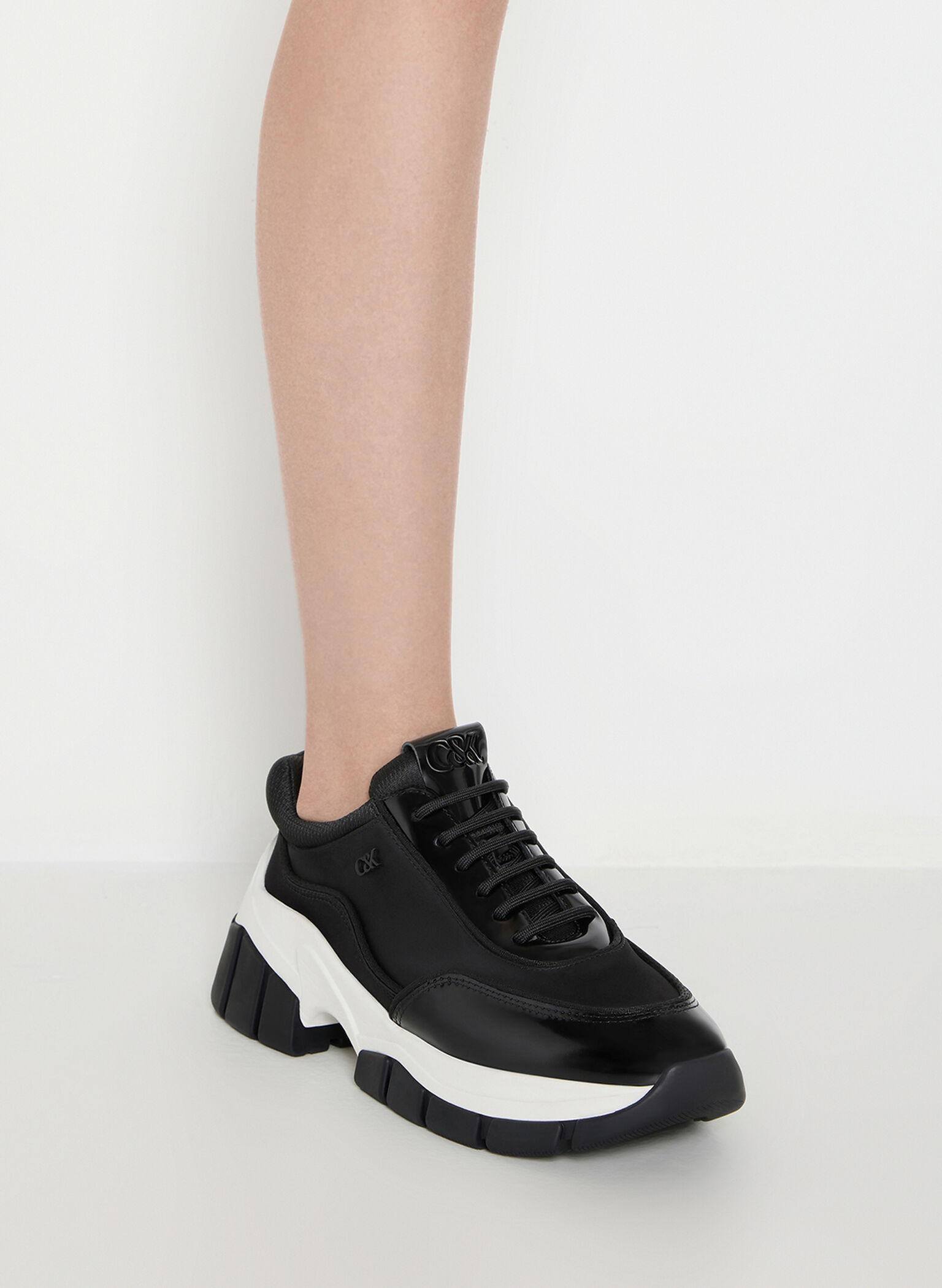 Yunna Leather & Recycled Fabric Chunky Sneakers, Black, hi-res