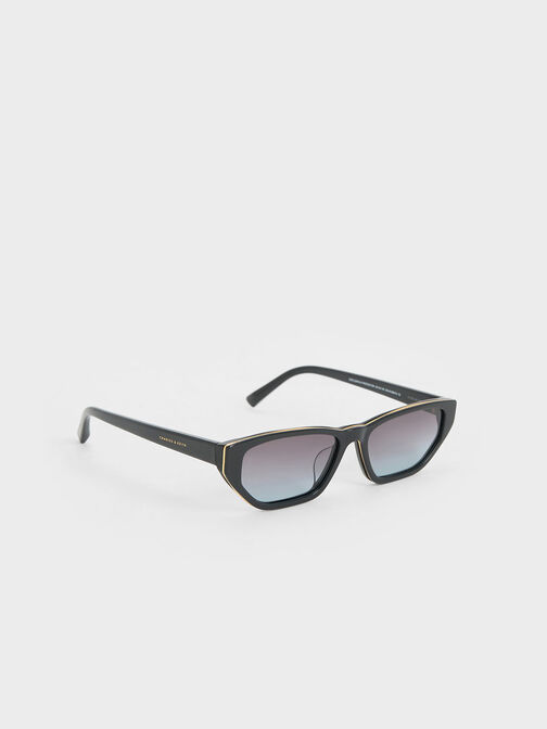 Acetate Cat-Eye Sunglasses, Black, hi-res