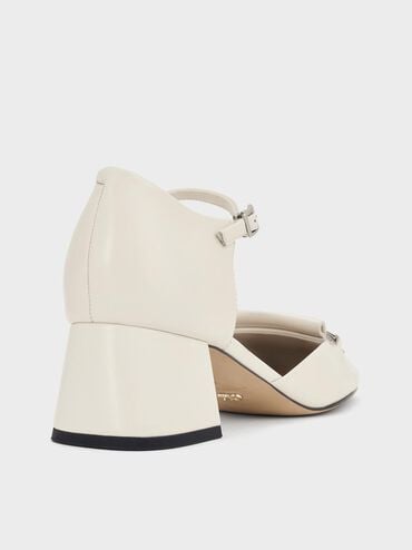 Leather Square-Toe D'Orsay Ankle-Strap Pumps, Chalk, hi-res