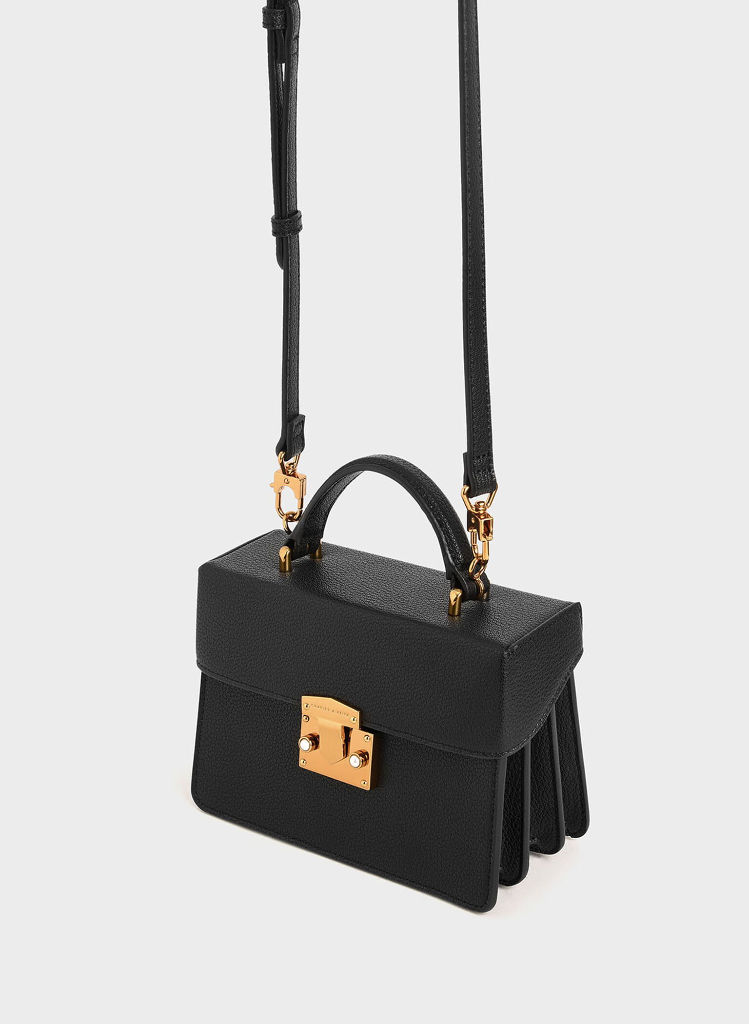 Allie Push-Lock Top Handle Bag, Black, hi-res