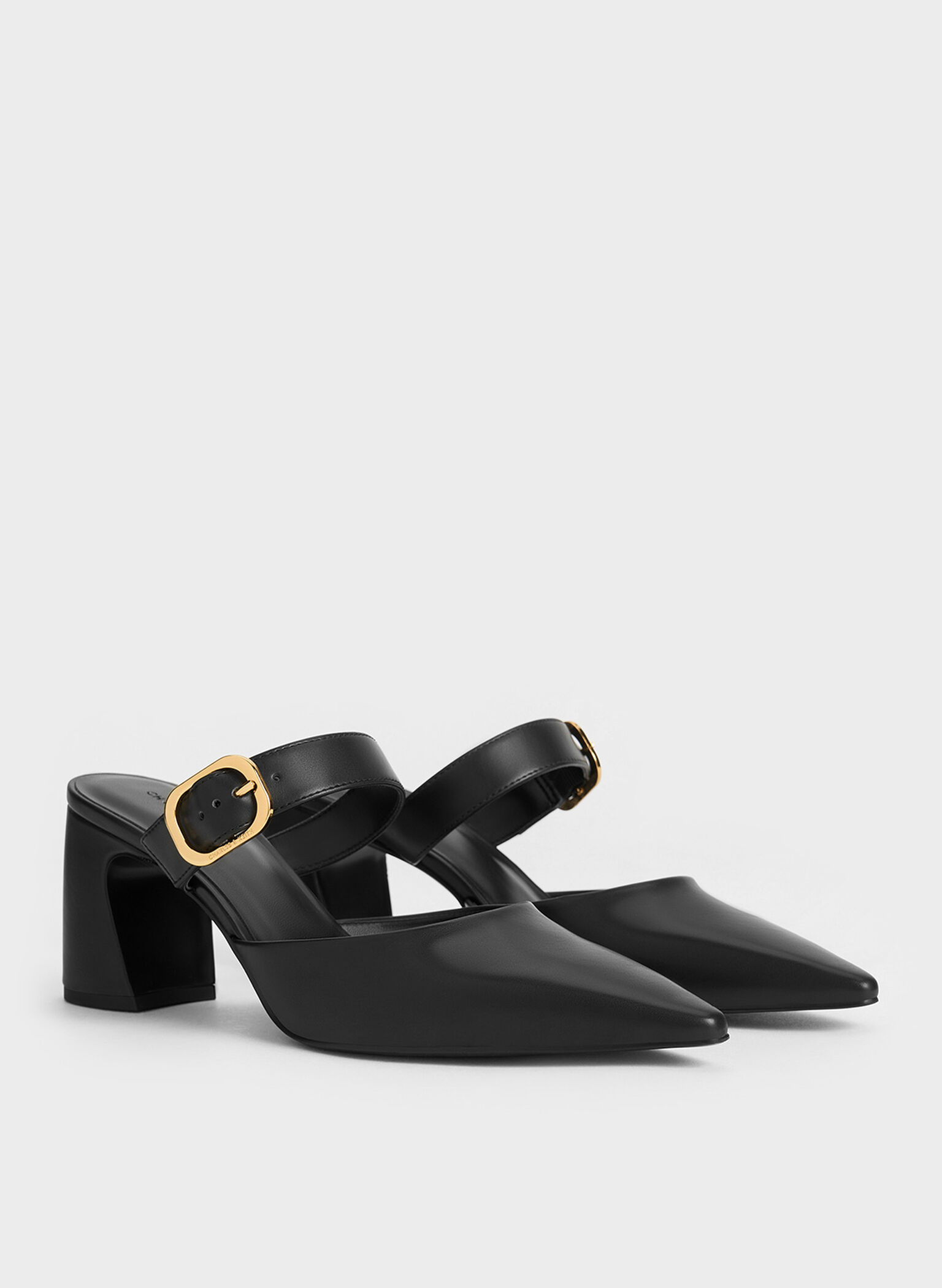 Pointed-Toe Mary Jane Heeled Mules, Black, hi-res