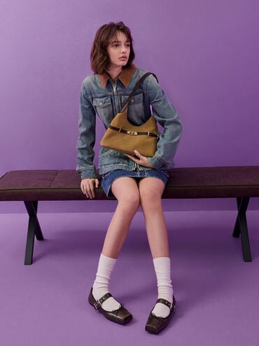 Arlet Recycled Suede Metallic-Accent Belted Hobo Bag, Sahara Sand, hi-res