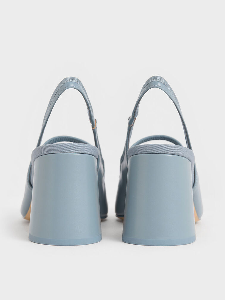 Two-Tone Bow Slingback Pumps, Light Blue, hi-res