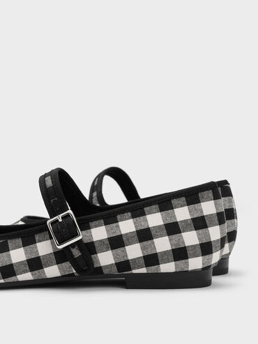 Checkered Buckled Mary Jane Flats, Black Textured, hi-res