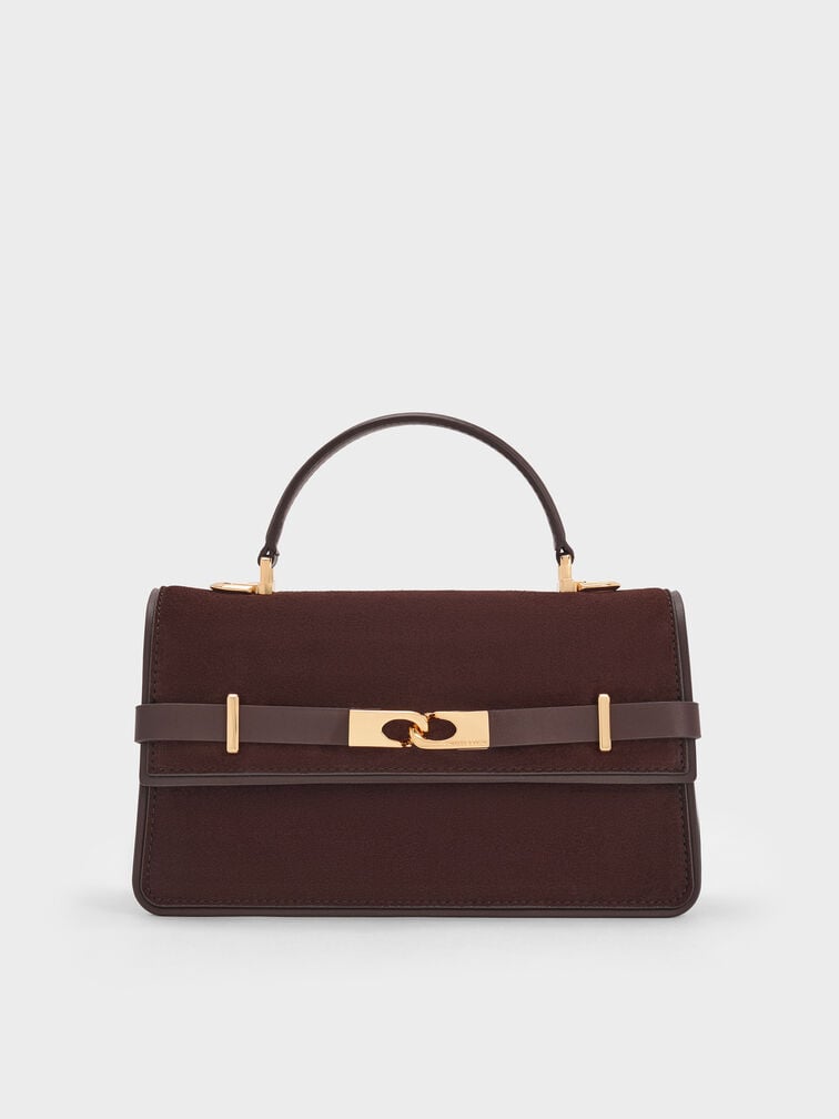 Arlet Recycled Suede Belted Top Handle Bag, Espresso Brown, hi-res