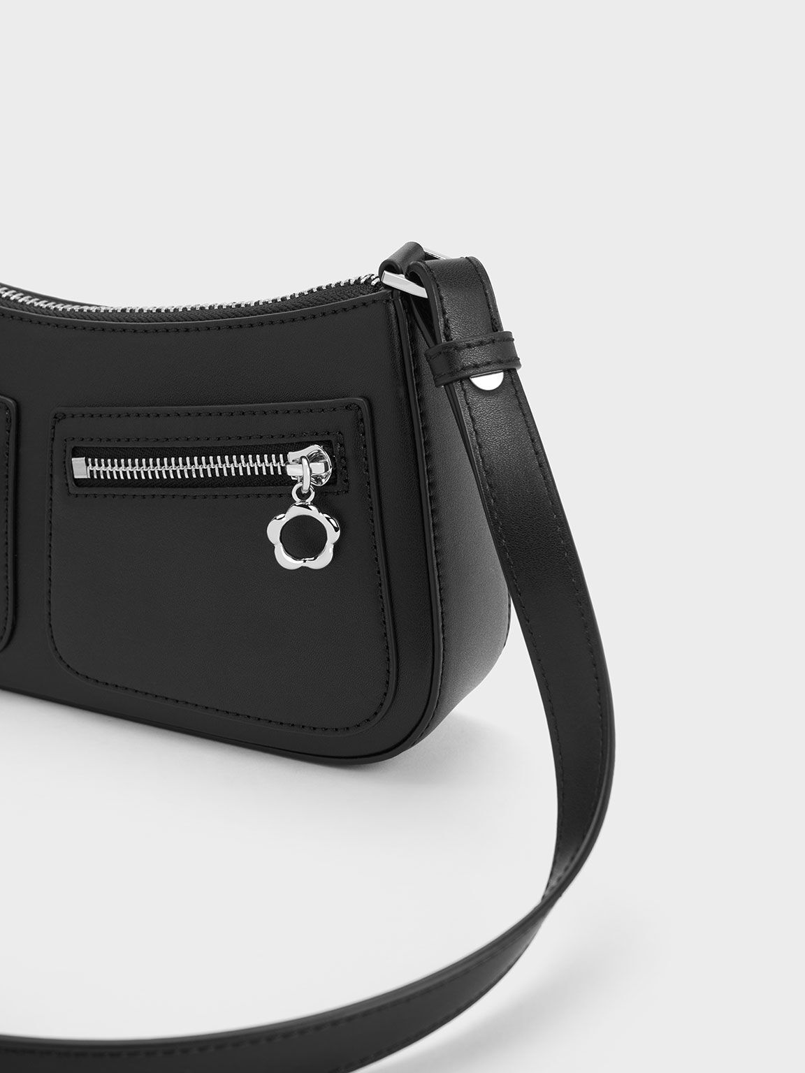 Flower Embellished Shoulder Bag Black