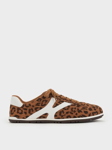 Faux Suede Leopard-Print Low-Top Sneakers, Animal Print Brown, hi-res
