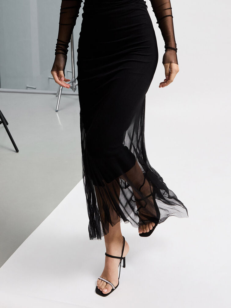 Textured Gem-Embellished Strappy Sandals, Black, hi-res