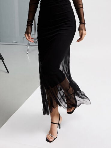 Textured Gem-Embellished Strappy Sandals, Black, hi-res