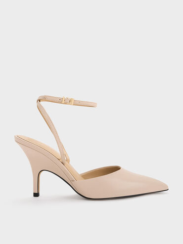Leather Ankle Strap Pumps, Nude, hi-res