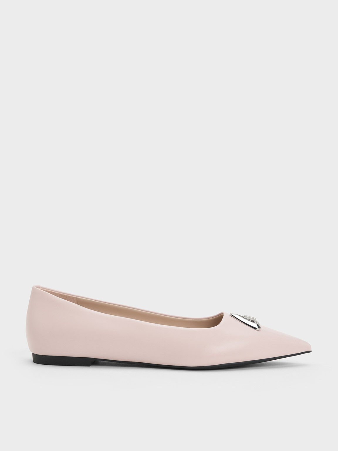 Nude Trice Metallic Accent Pointed Toe Flats CHARLES KEITH UK