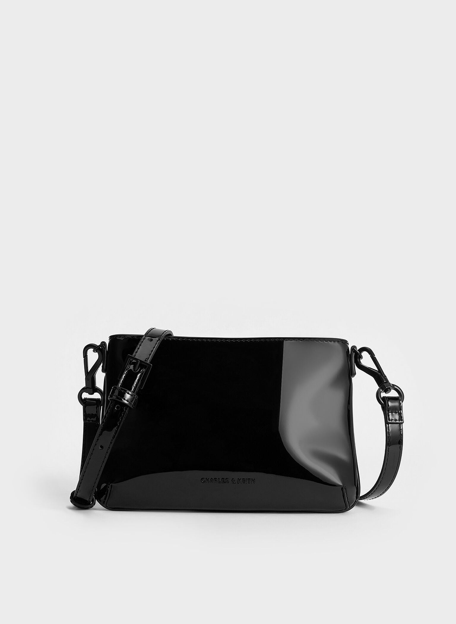Patent Chain-Handle Shoulder Bag, Jet Black, hi-res