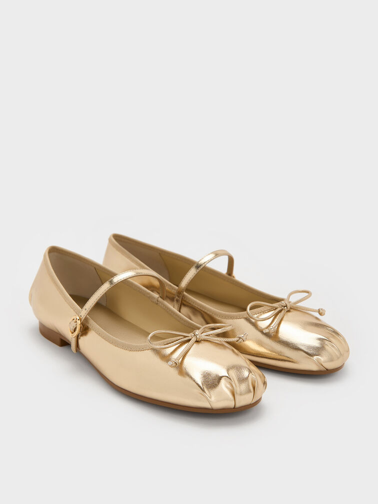Emiko Metallic Bow Mary Jane Flats, Light Gold, hi-res