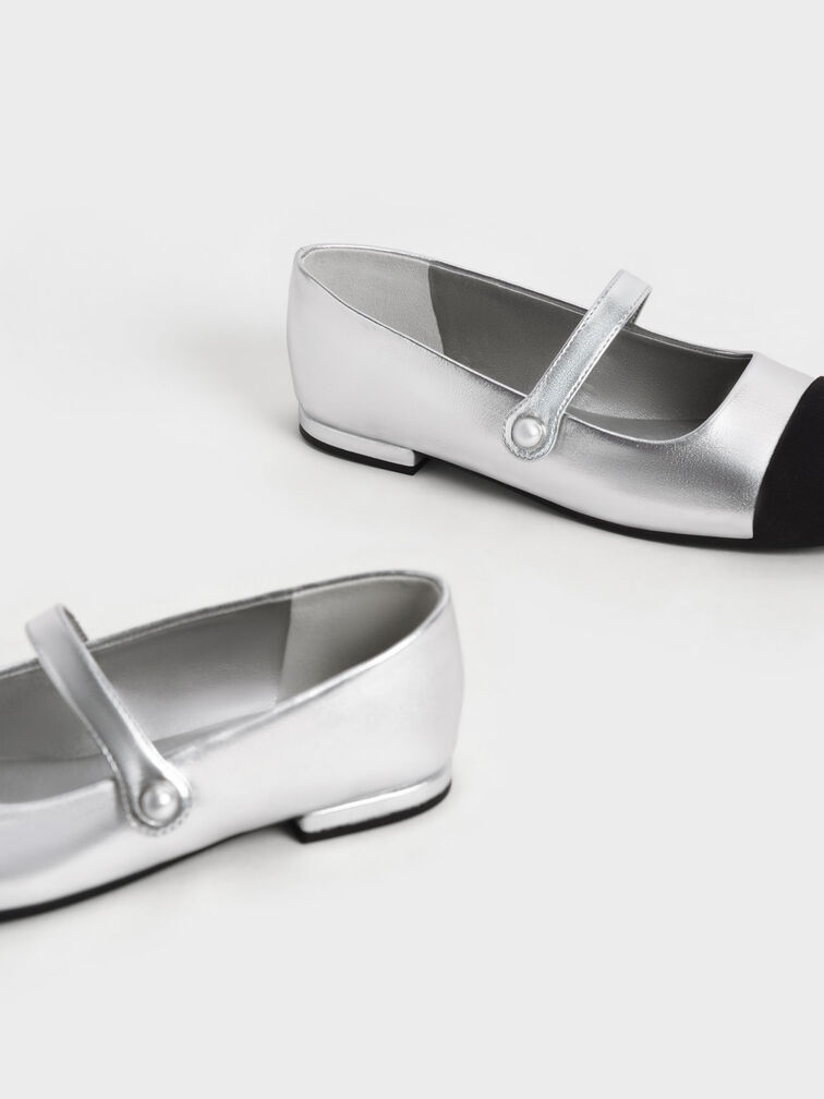 Girls' Bead-Embellished Mary Janes, Silver, hi-res