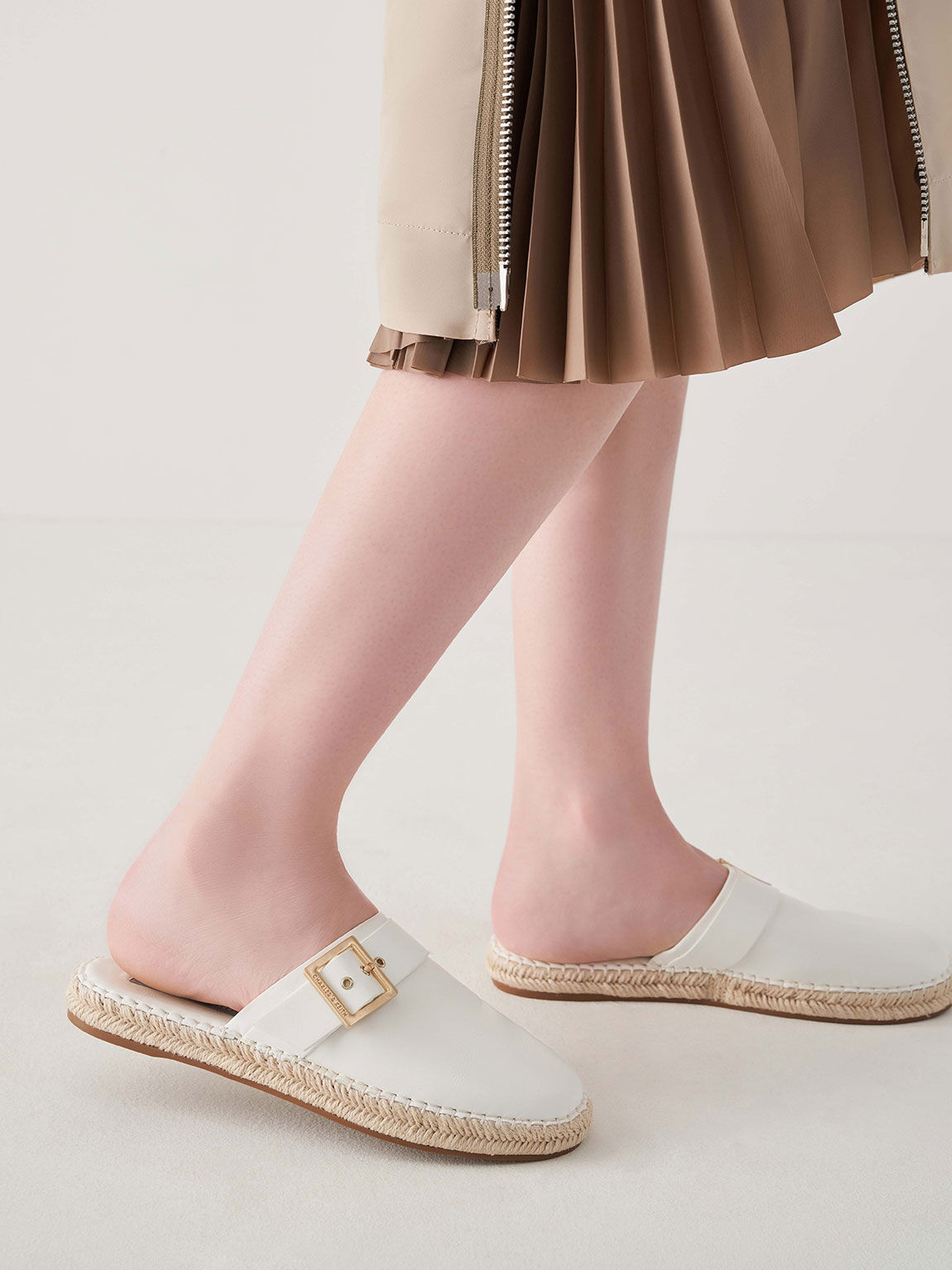Buckled Espadrille Mules White