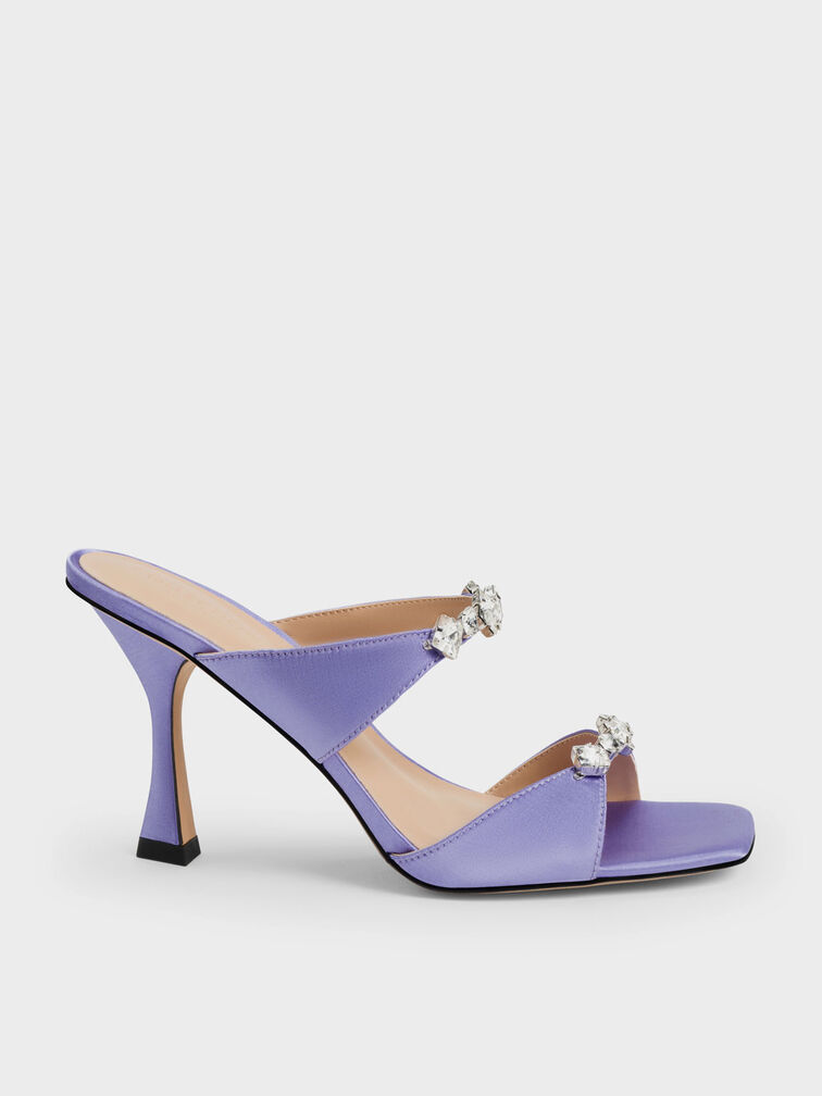 Metallic Gem-Encrusted Heeled Sandals, Purple, hi-res