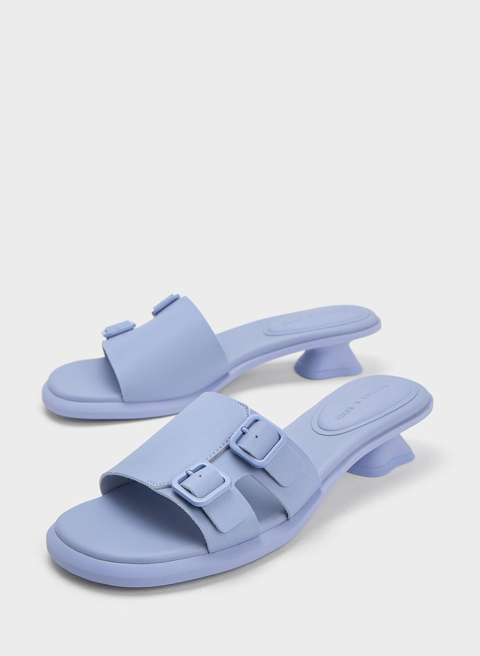 Double Buckle Sculptural Mules, Lilac, hi-res