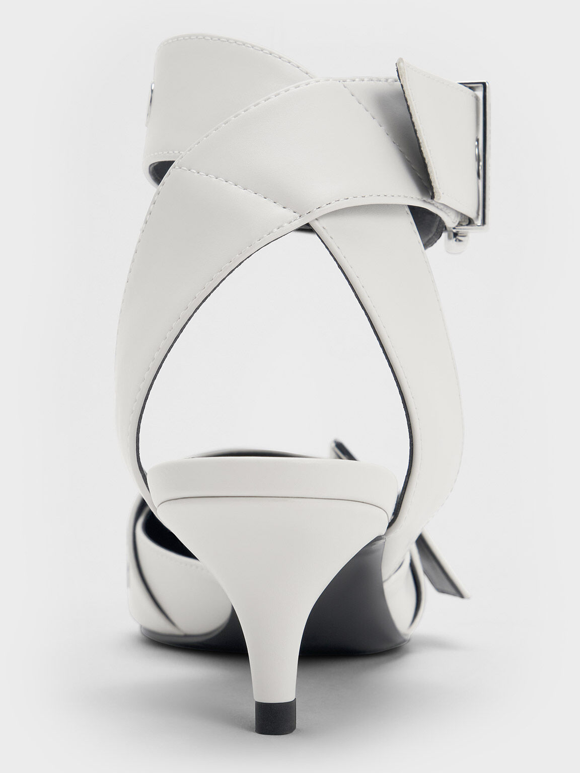Grommet Strap Kitten Heel Pumps White