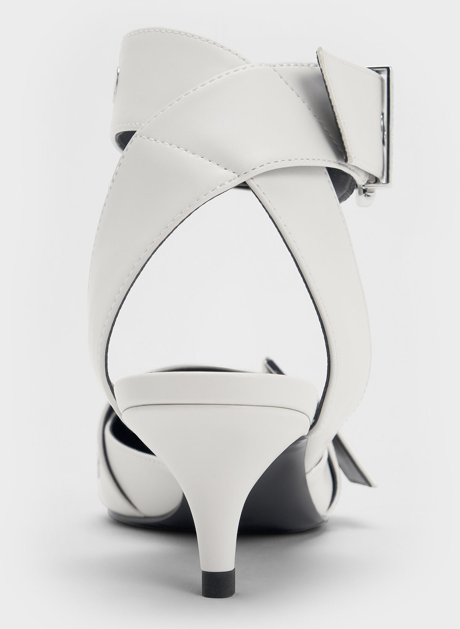 Grommet-Strap Kitten-Heel Pumps, White, hi-res