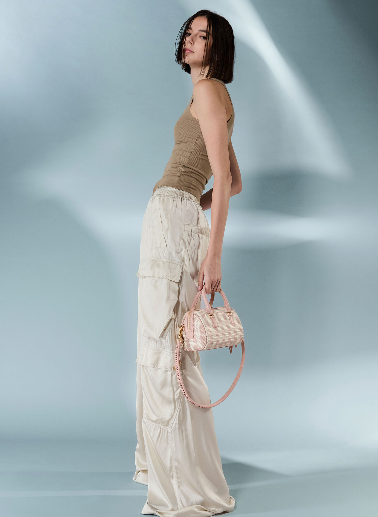Everleigh Checkered Bowling Bag, Light Pink, hi-res