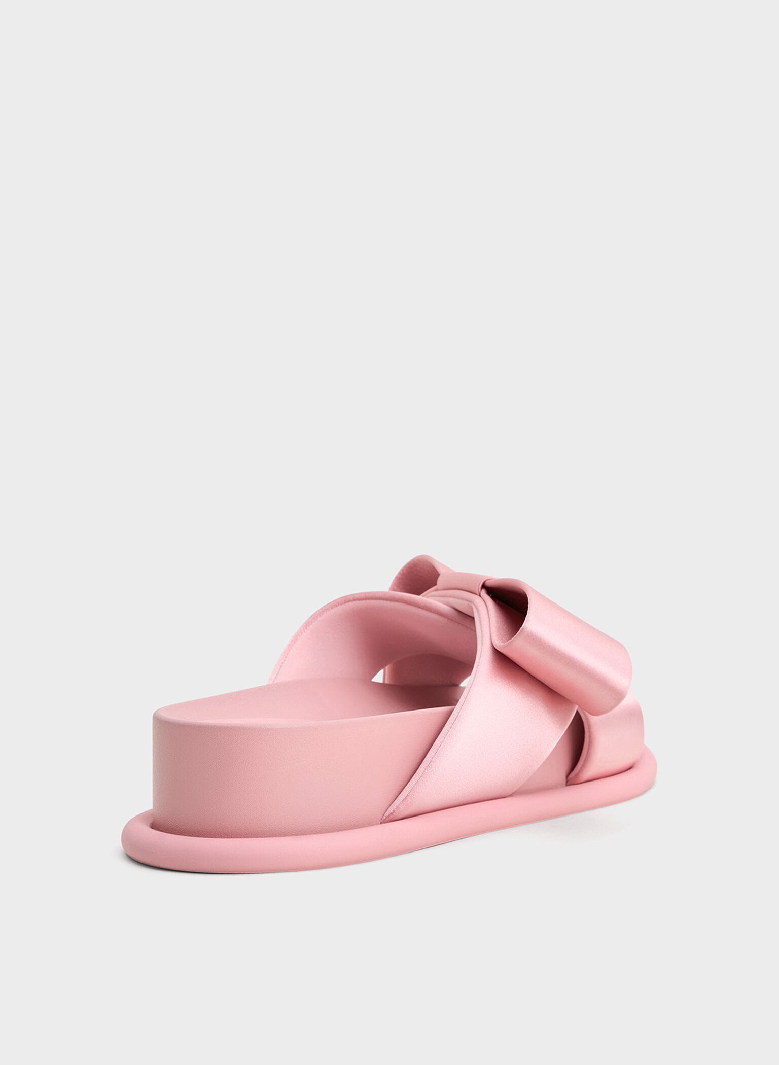 Satin Bow Flatform Sandals, Pink, hi-res