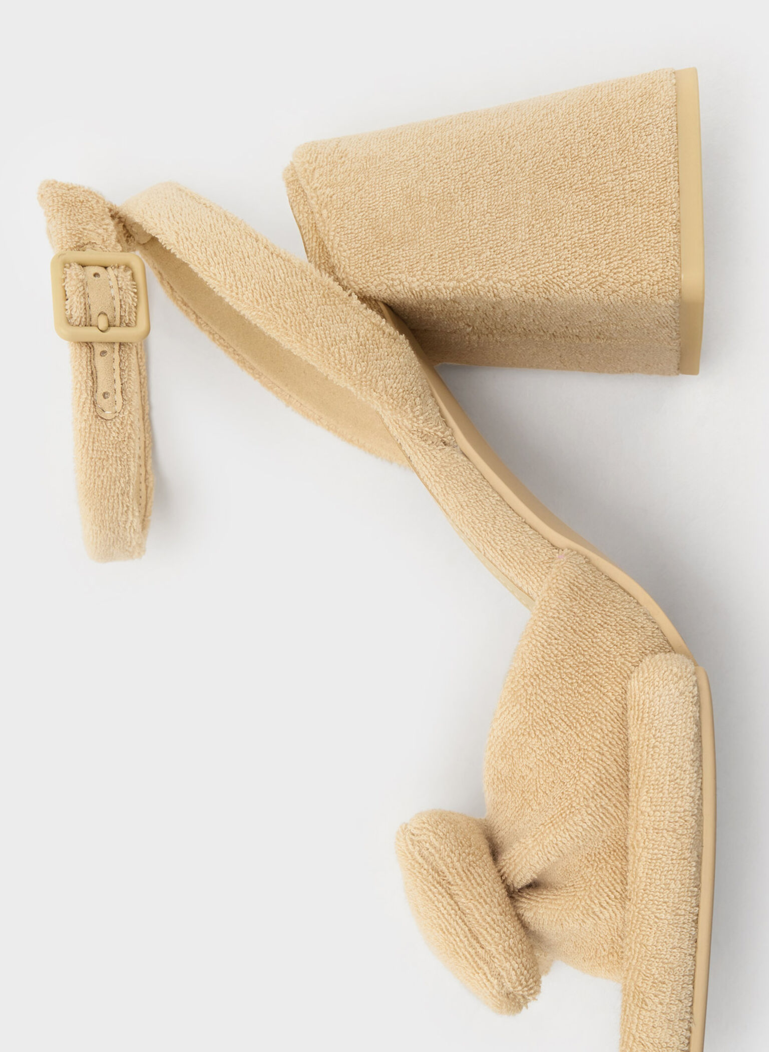Loey Textured Bow Ankle-Strap Sandals, Beige, hi-res