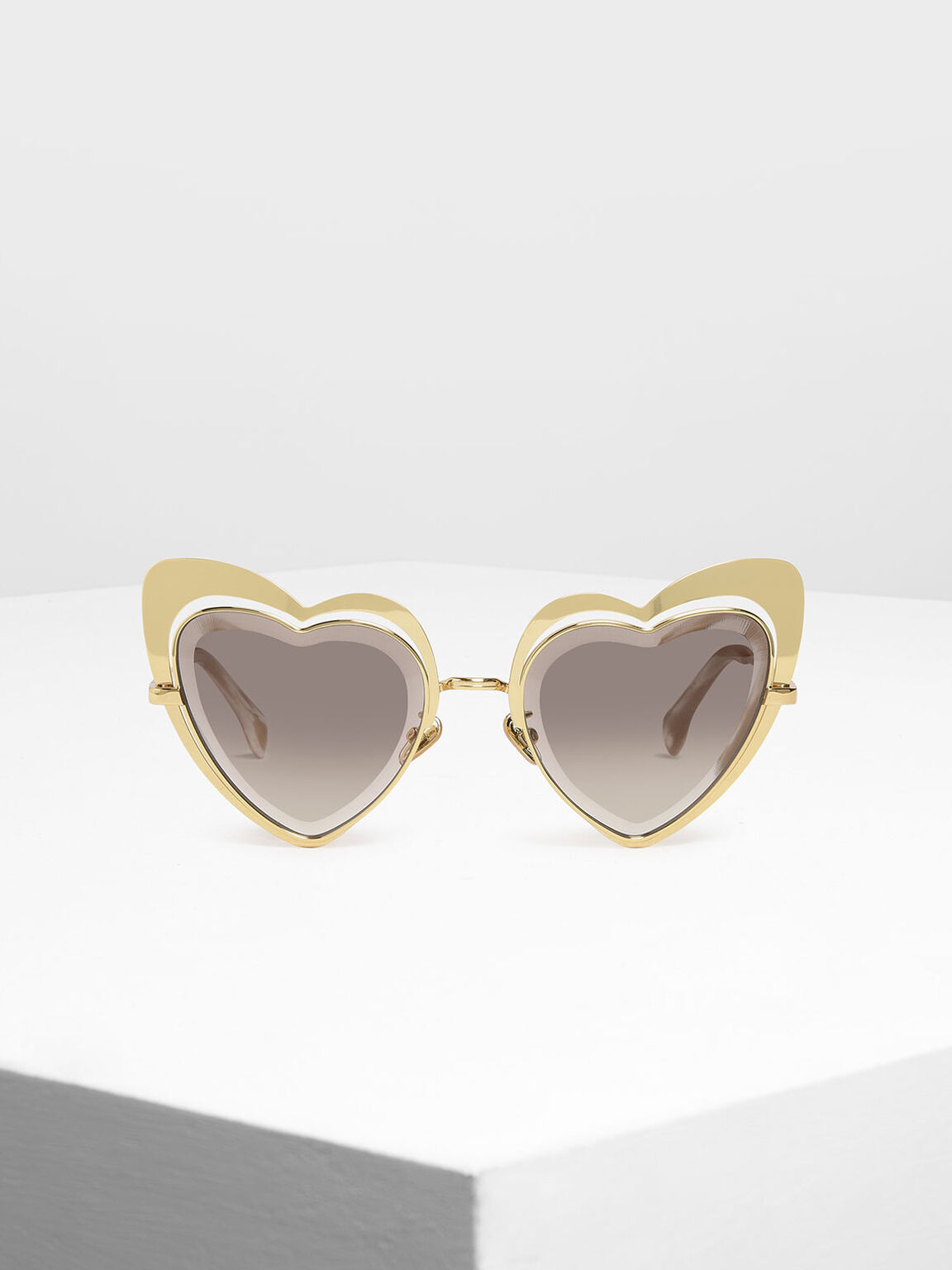 Heart-Shaped Sunglasses, Gold, hi-res
