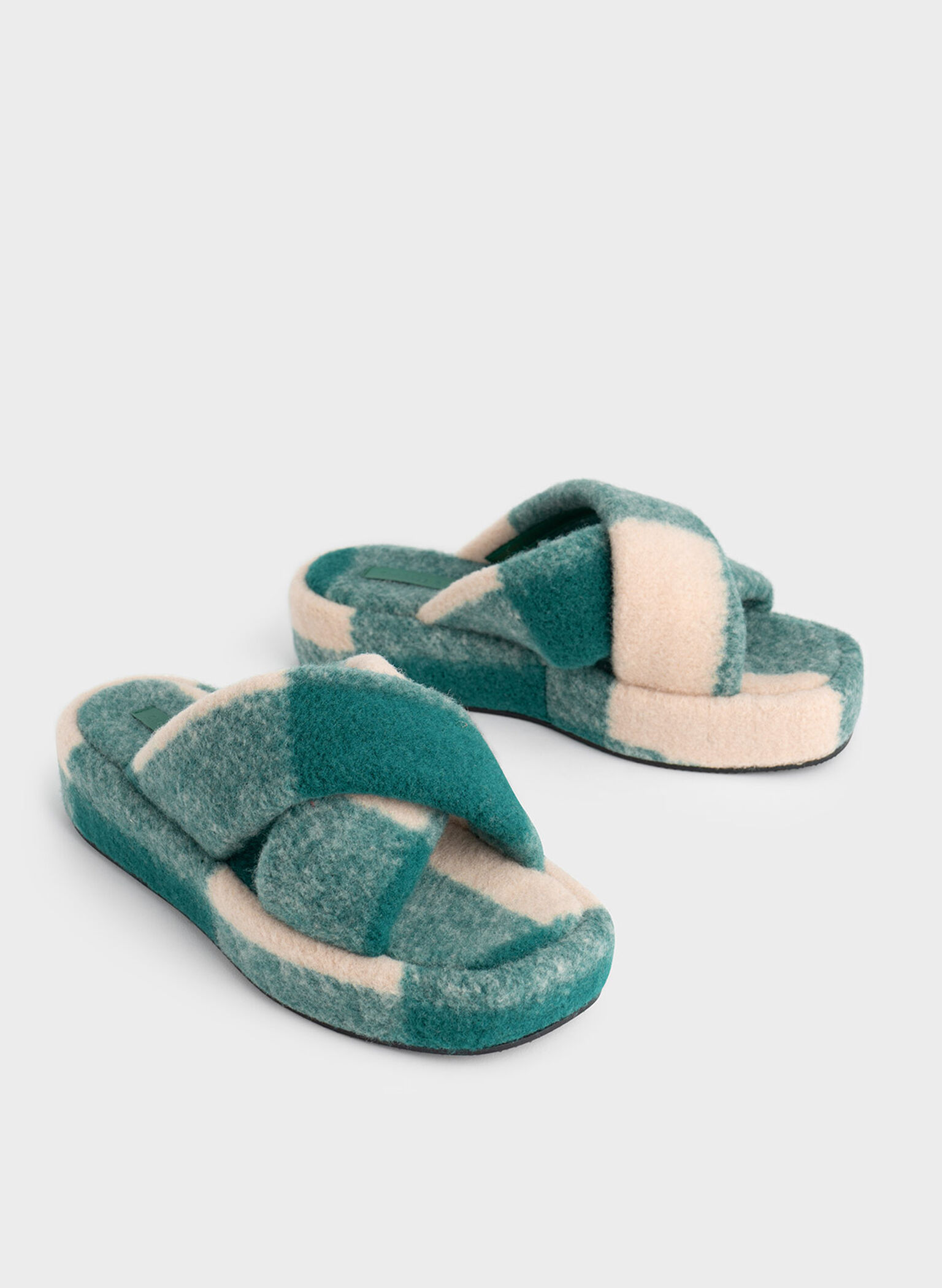 Checkered Padded Crossover Flatforms, Green, hi-res