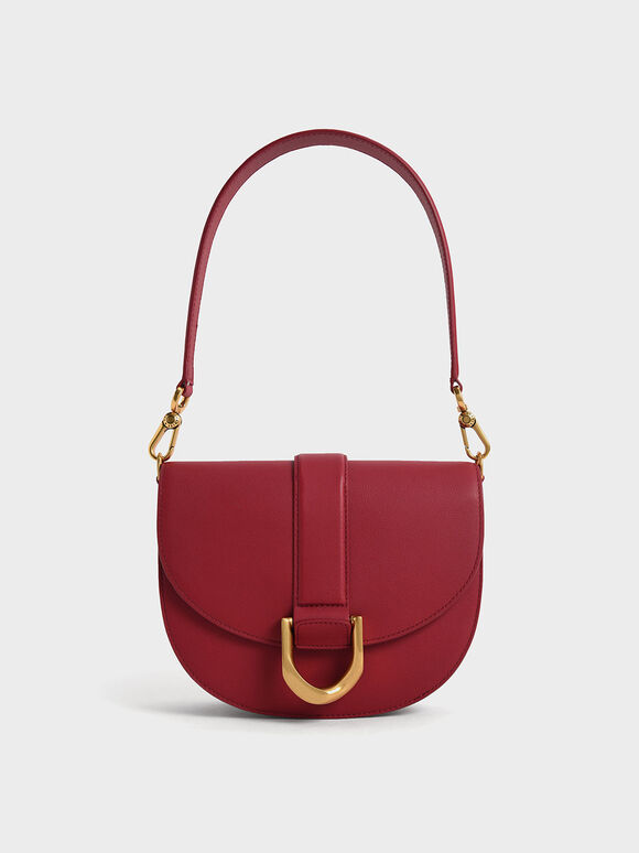 Gabine Leather Saddle Bag, Red, hi-res