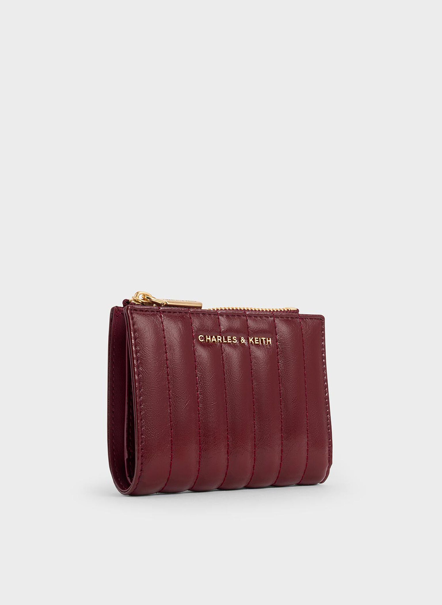 Donna Crinkle-Effect Panelled Top-Zip Wallet, Burgundy, hi-res