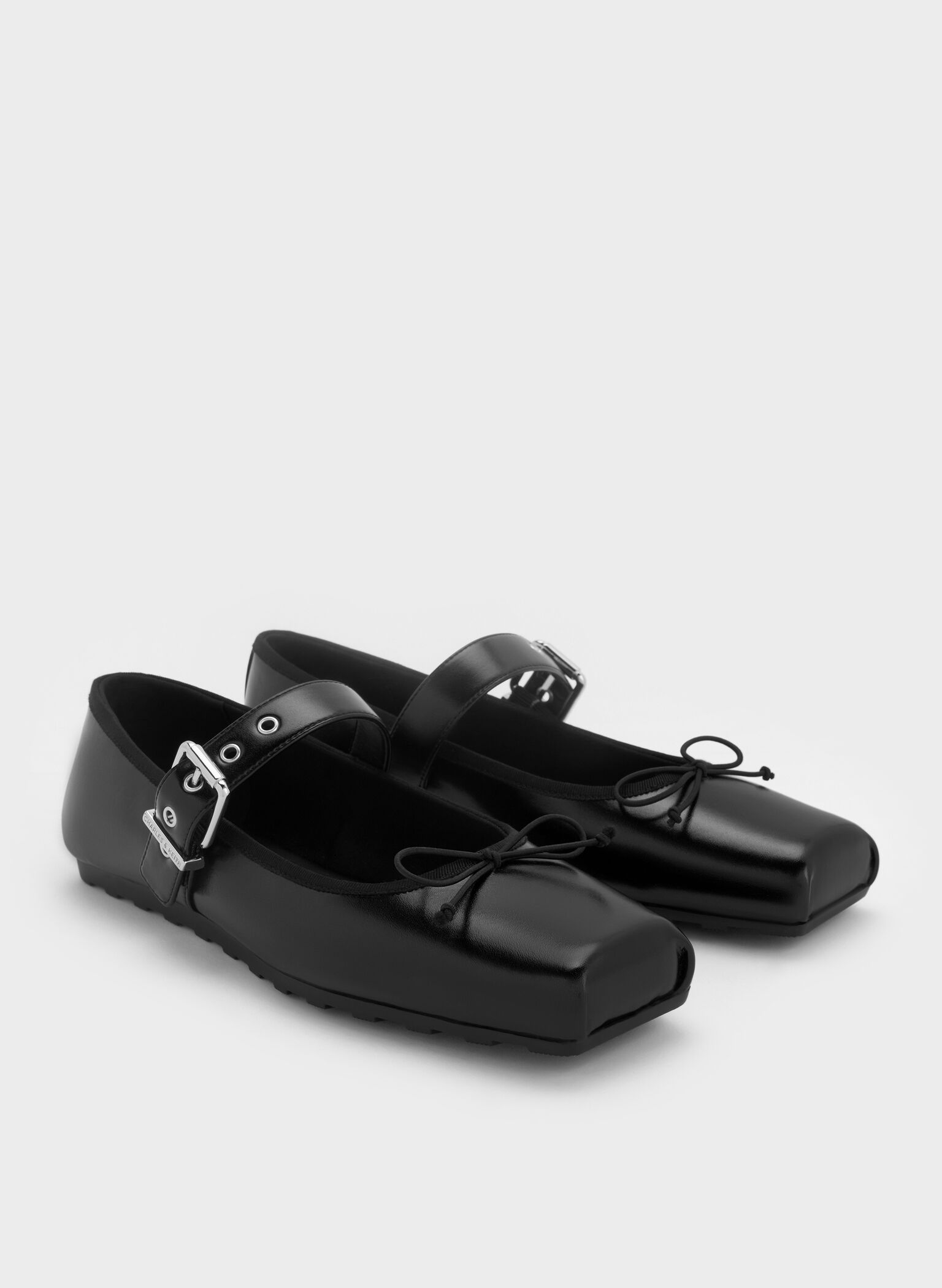 Myler Bow Square-Toe Buckled Mary Janes, Black, hi-res
