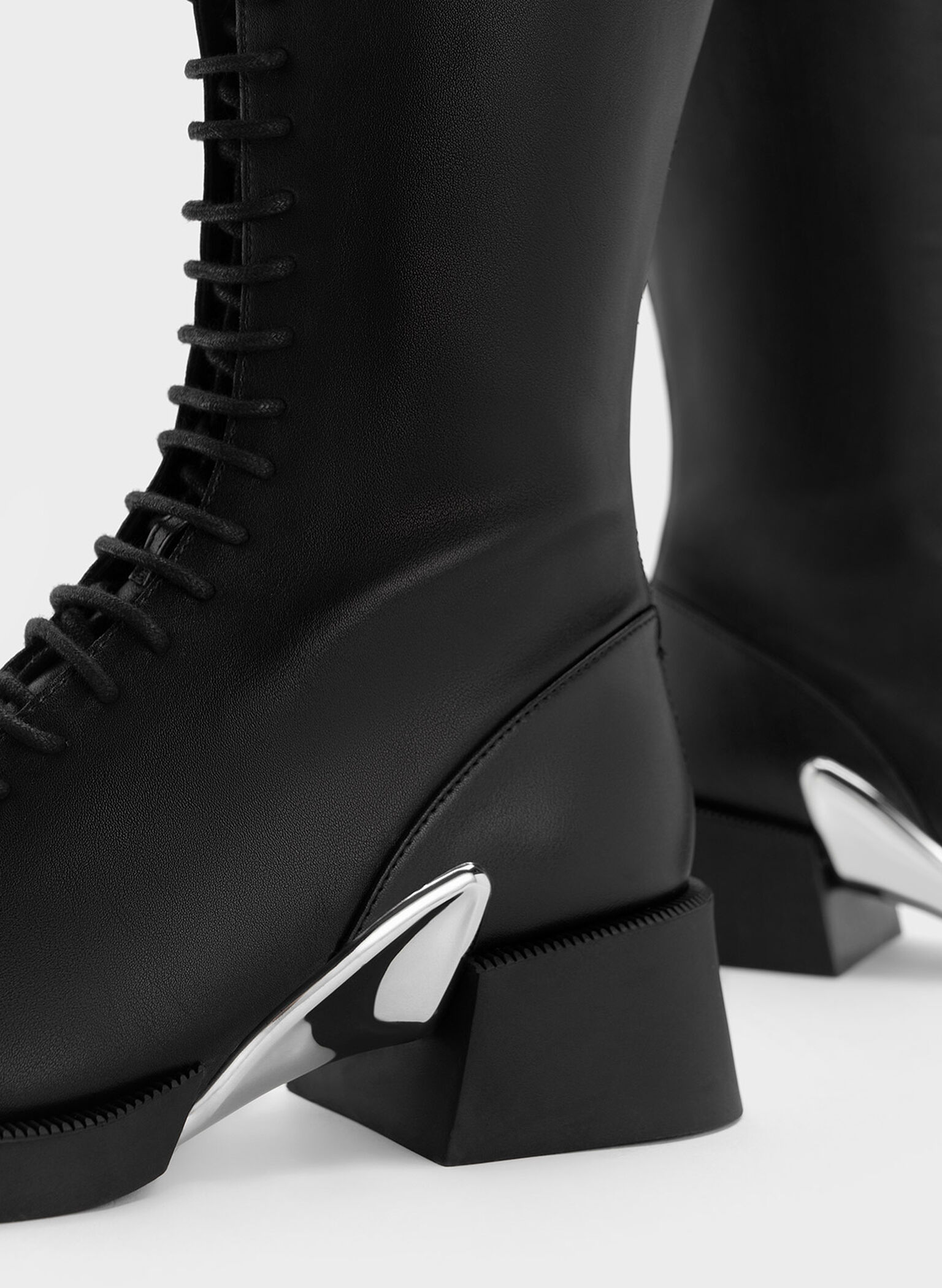 Devon Metallic-Accent Lace-Up Knee-High Boots, Black, hi-res