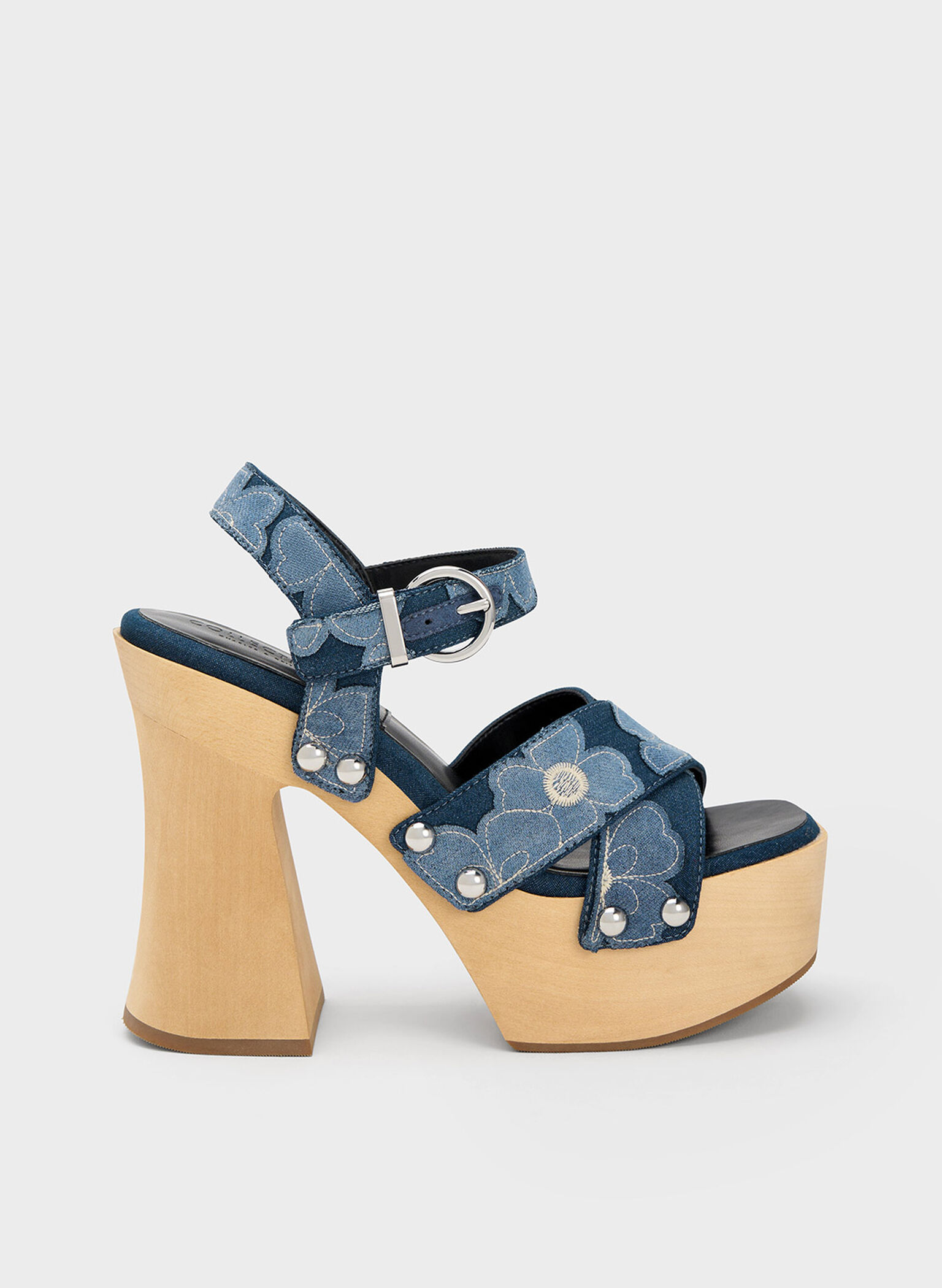 Tabitha Floral Denim Crossover Sandals, Blue, hi-res