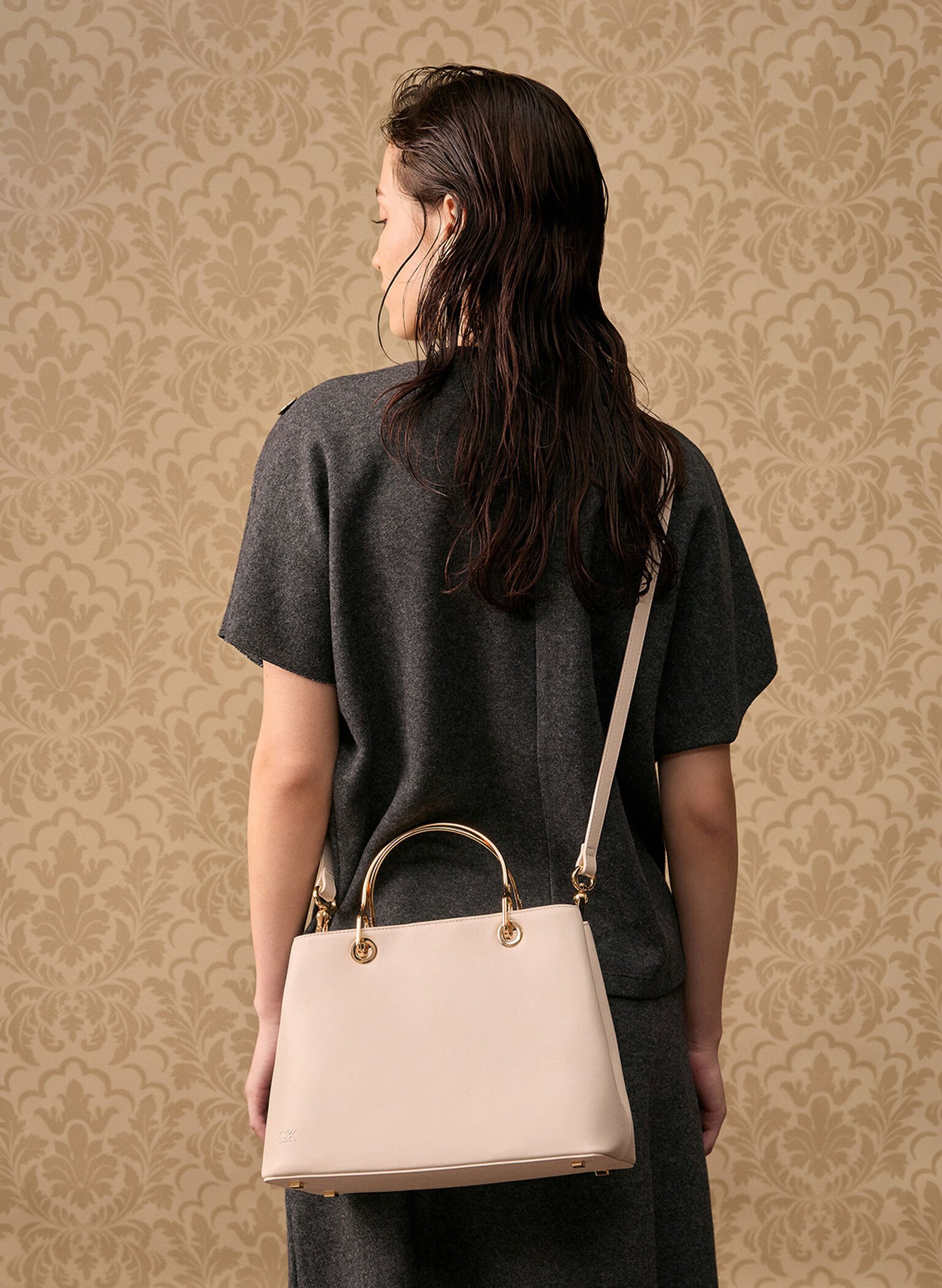 Leather Ring-Handle Bag, Chalk, hi-res