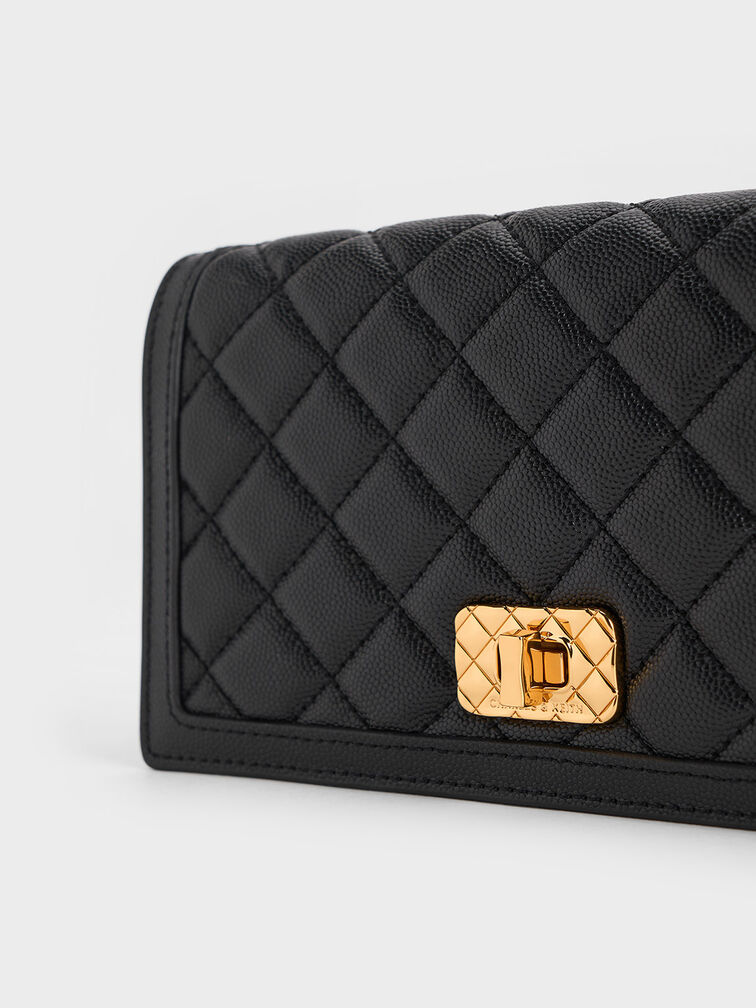 Micaela Quilted Long Wallet, Black, hi-res