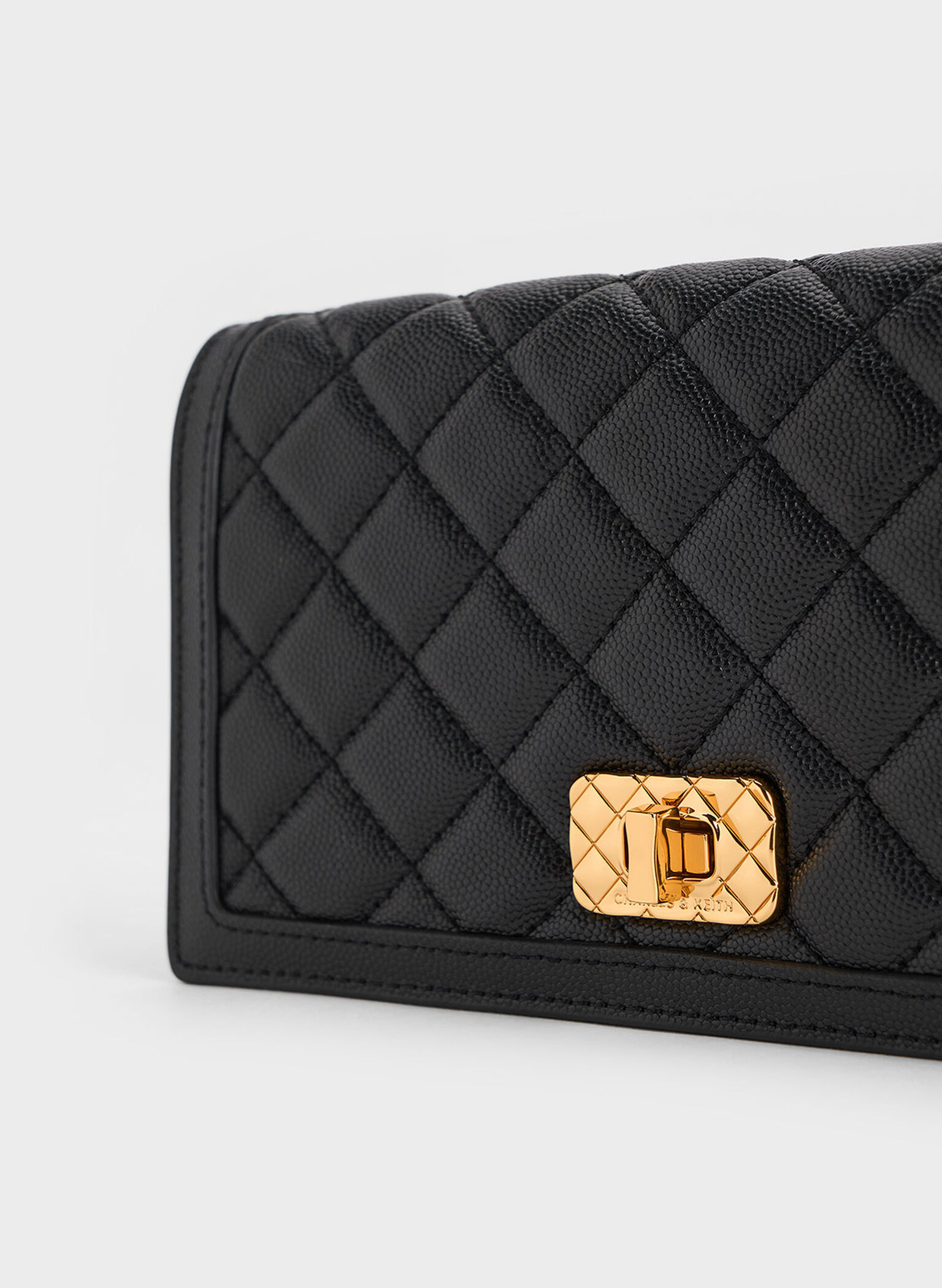 Micaela Quilted Long Wallet, Black, hi-res
