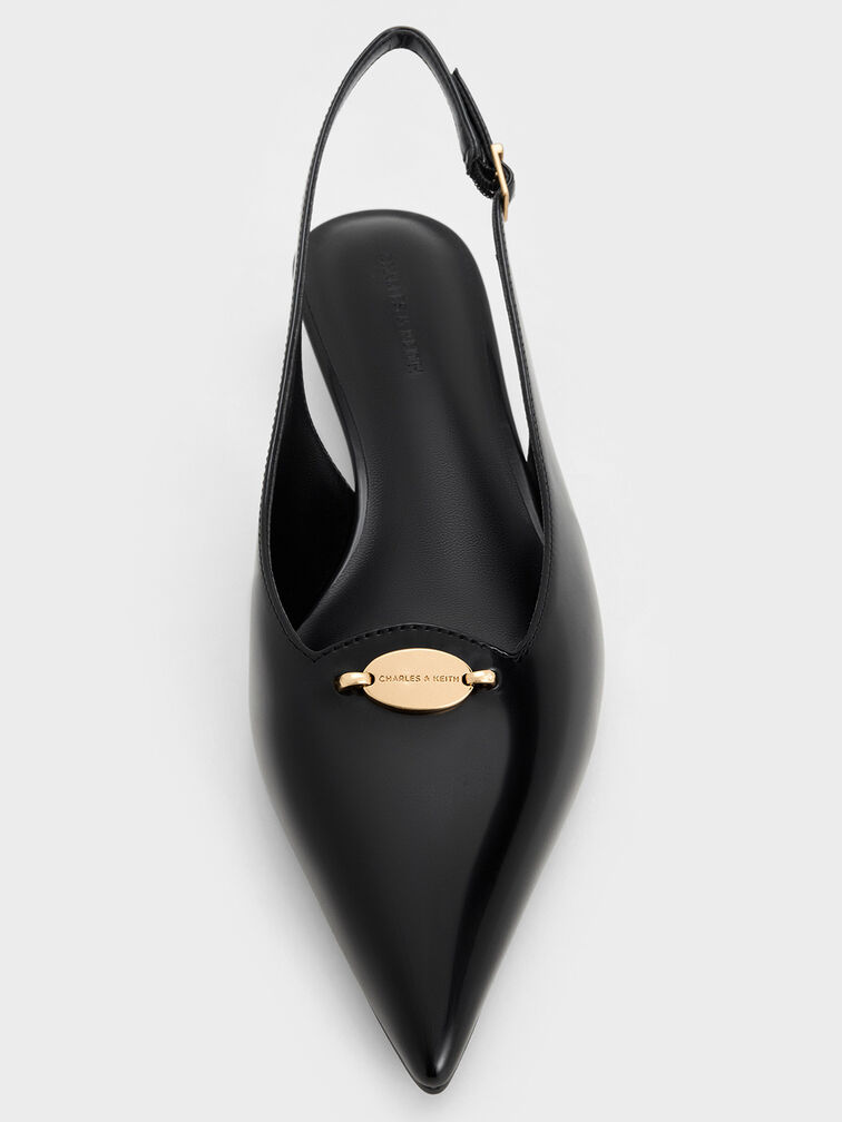 Metallic-Accent Kitten-Heel Slingback Pumps, Black Box, hi-res