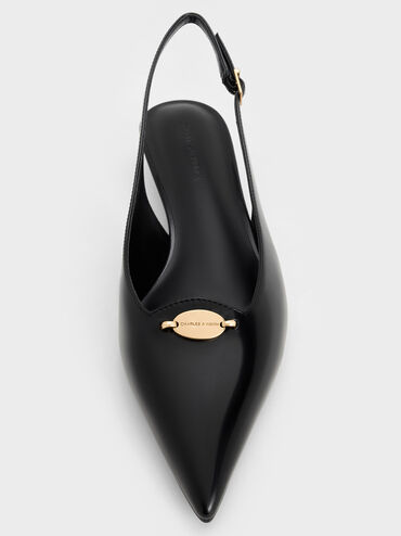 Metallic-Accent Kitten-Heel Slingback Pumps, Black Box, hi-res