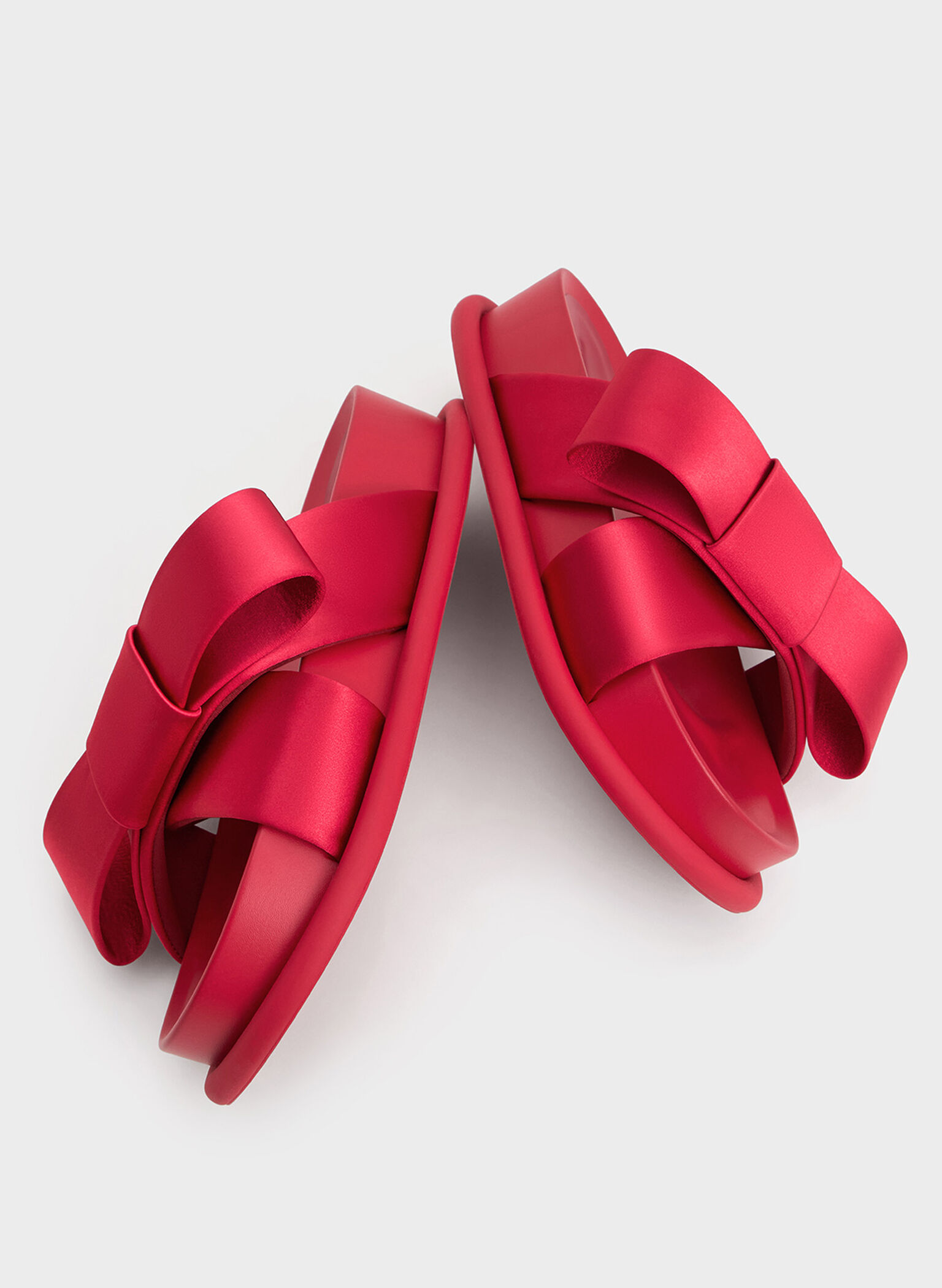 Satin Bow Flatform Sandals, Red, hi-res