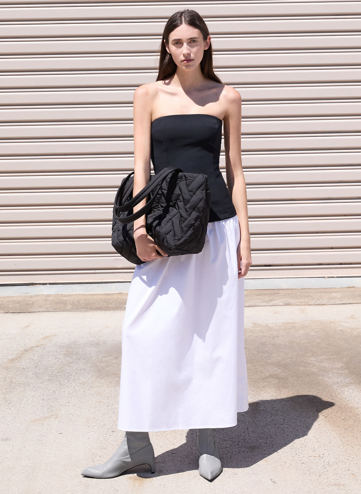 Nylon Chevron Tote Bag, Jet Black, hi-res