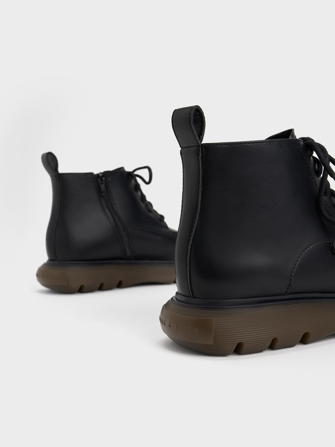 Black Gum Sole Lace Up Ankle Boots CHARLES KEITH UK