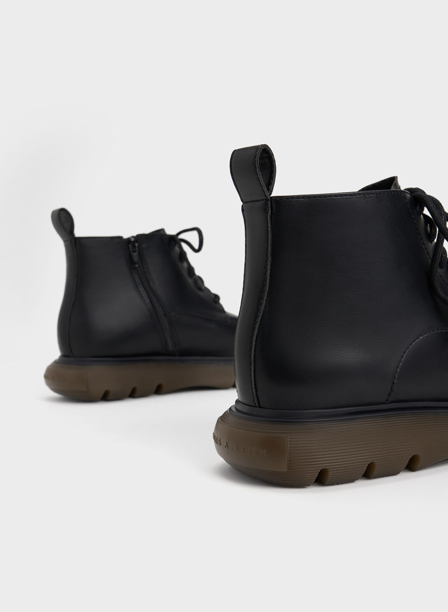 Gum Sole Lace-Up Ankle Boots, Black, hi-res