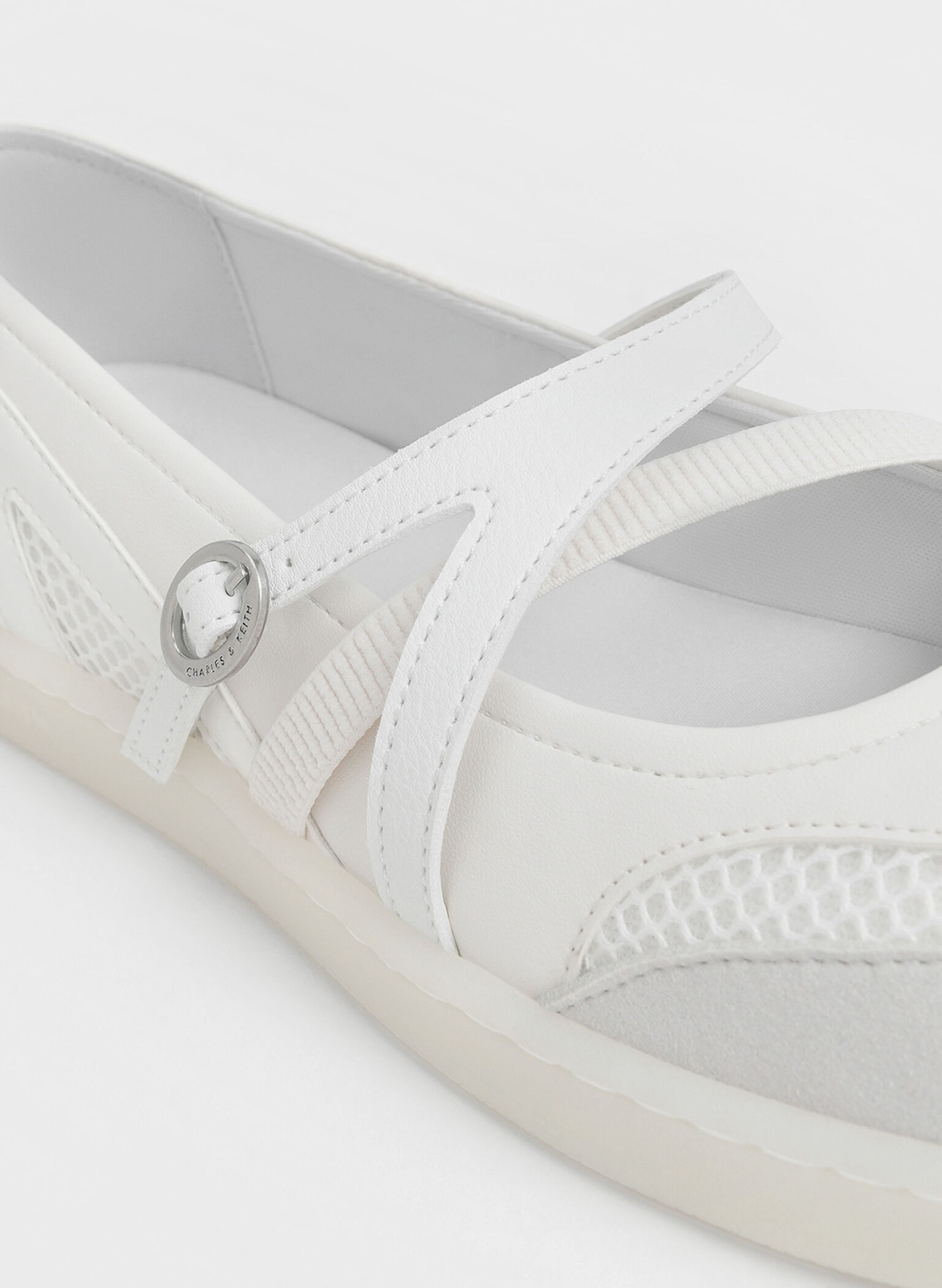 Mesh Two-Tone Ballet Sneakers, White, hi-res