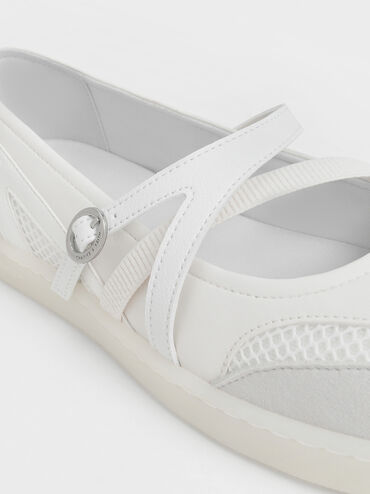 Mesh Two-Tone Ballet Sneakers, White, hi-res
