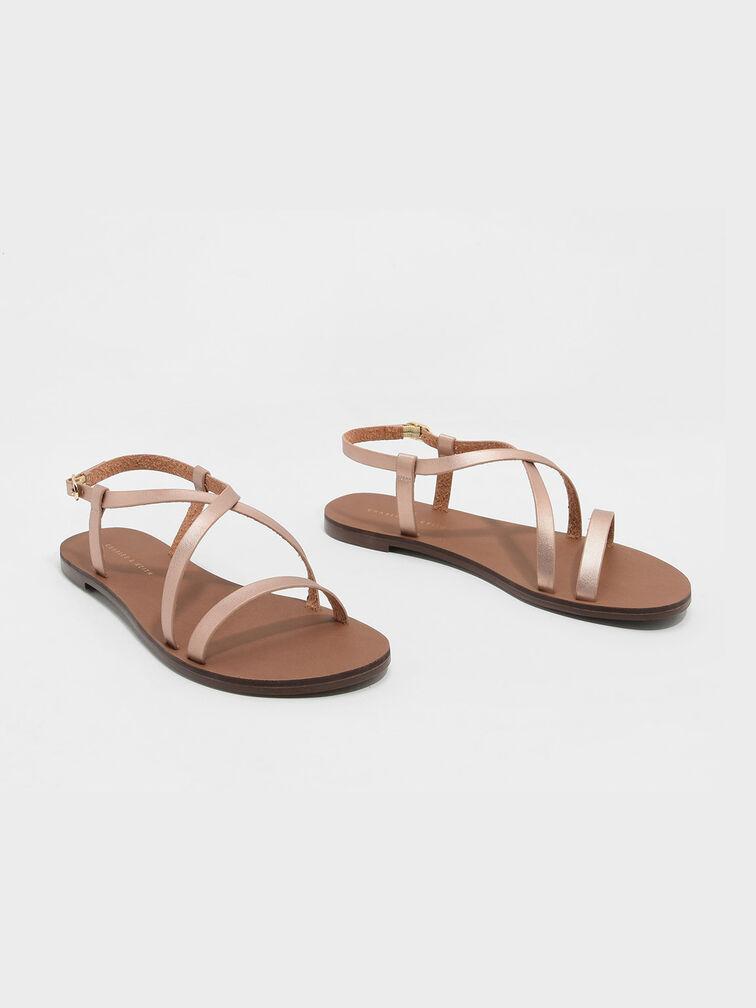 Rose Gold Criss Cross Sandals - CHARLES & KEITH UK