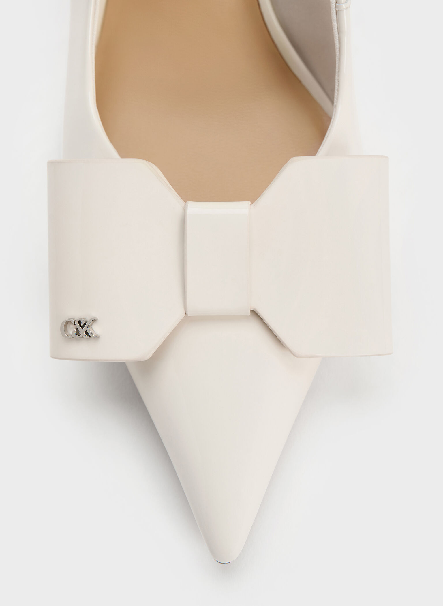 Lu Patent Leather Bow Blade-Heel Slingback Pumps, Chalk, hi-res